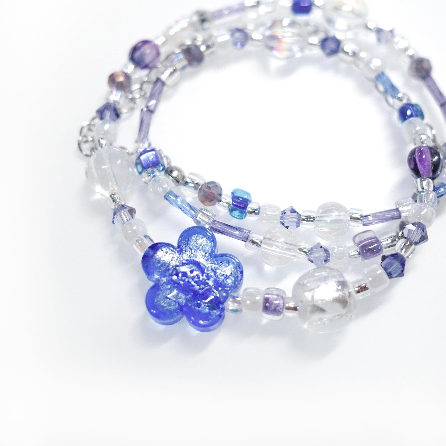 Two Way Necklace Bracelet 𐙚˚ ༘❀⋆ Murano Royal Blue 925 Silver Foil Flower