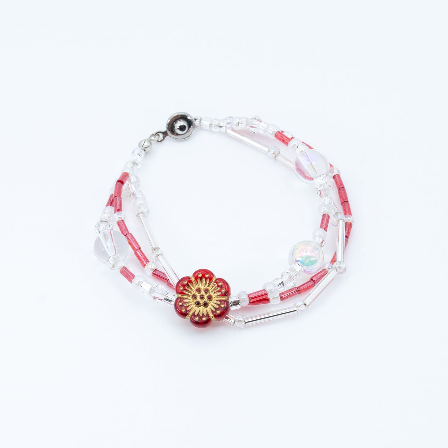 Restock .ᐟ.ᐟ Red Flower Triple Layered Bracelet