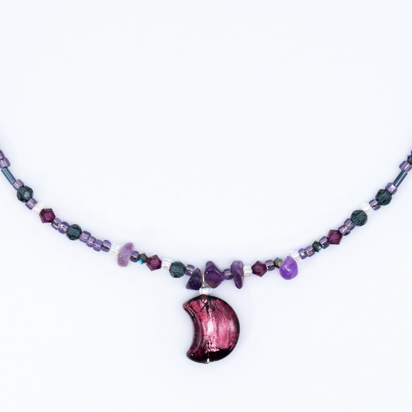 Moon ⋆⁺₊⋆ ☽ ⋆⁺₊⋆ Murano Amethyst Silver Foil Moon Necklace