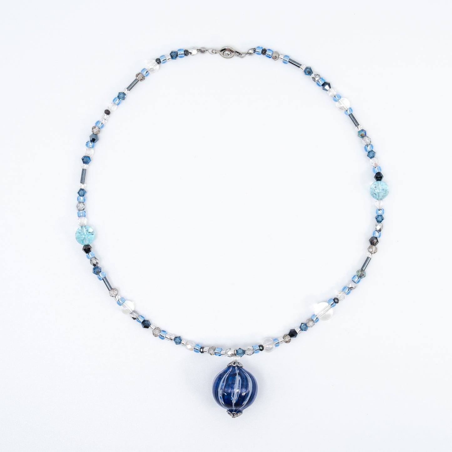 Blown *ੈ‧₊ Murano White/Luna Blue Glass Blown Necklace