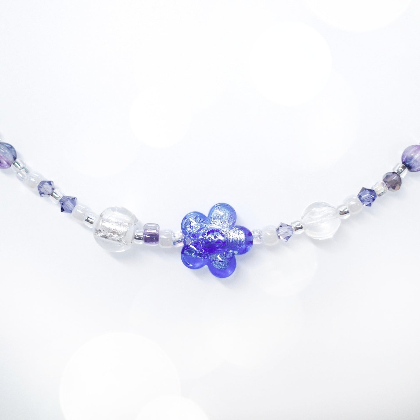 Two Way Necklace Bracelet 𐙚˚ ༘❀⋆ Murano Royal Blue 925 Silver Foil Flower