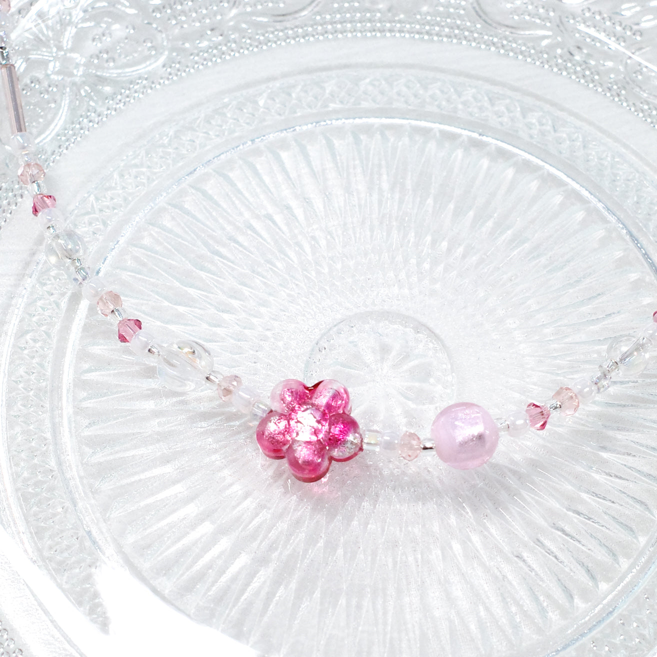 B .ᐟ.ᐟ Two Way Necklace Bracelet 𐙚˚ ༘❀⋆ Murano Rubino Stripe Silver Foil Flower