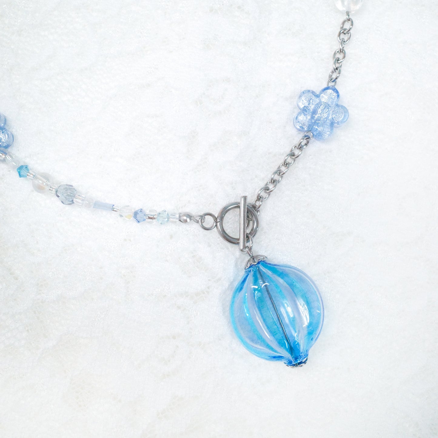 Arrival .ᐟ.ᐟ Blown *ੈ‧₊ Murano Aqua Blue Glass Blown S.S. Necklace