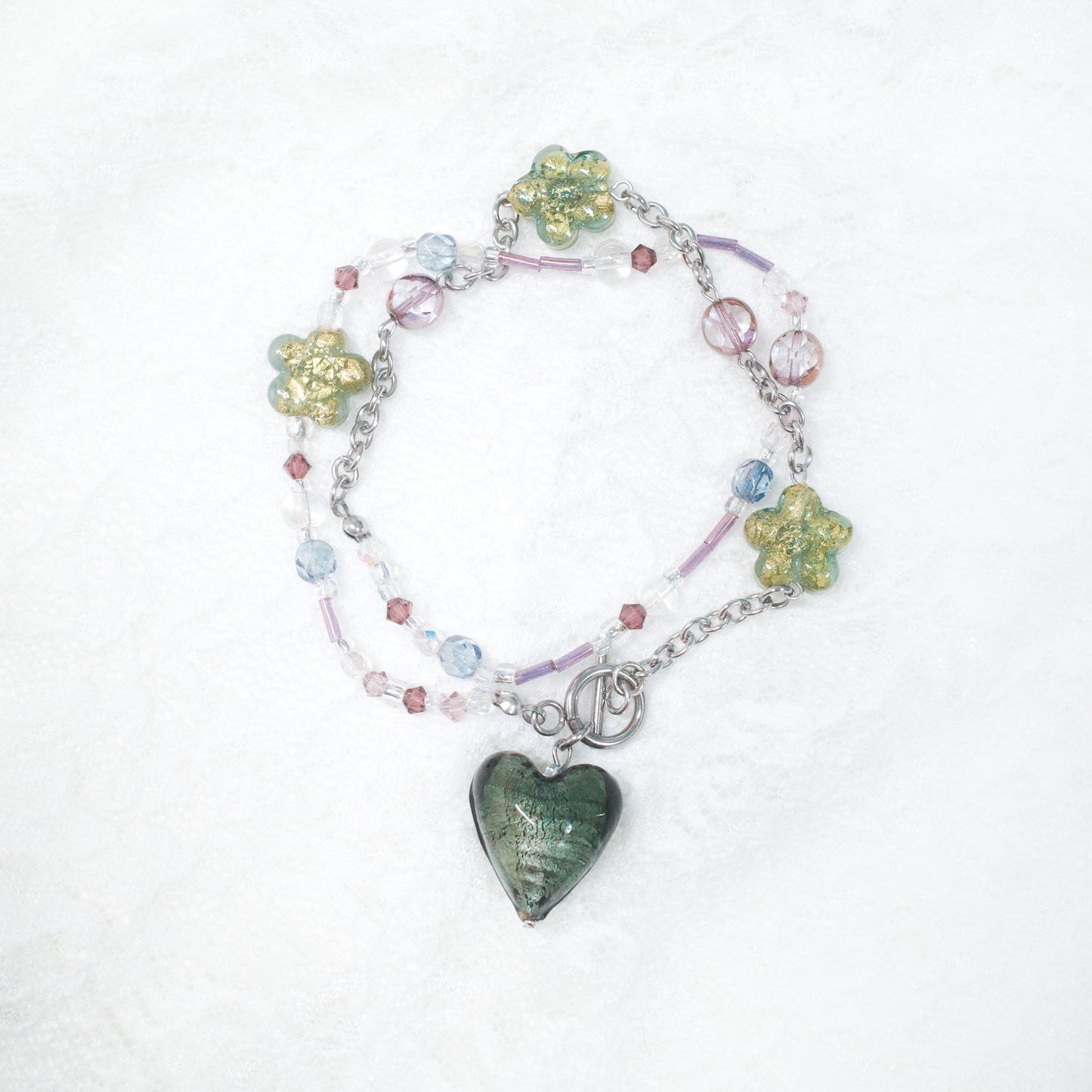 Arrival .ᐟ.ᐟ Heart ⋆˙⟡♡ Murano Gray White Gold Foil Heart S.S. Necklace