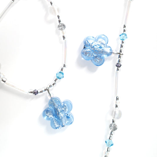 Flower 𐙚˚ ༘❀⋆ Murano Light Blue 925 Silver Foil Flower Necklace