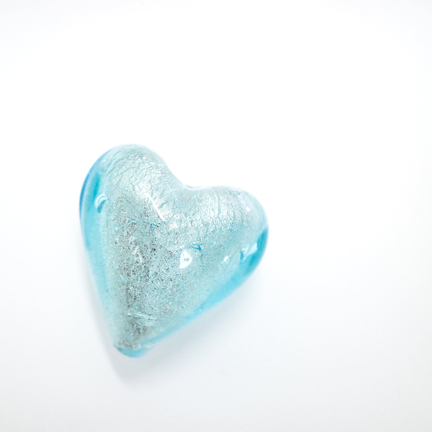 Heart ⋆˙⟡♡ Murano Aquamarine White Gold Foil Heart Necklace (Classic)