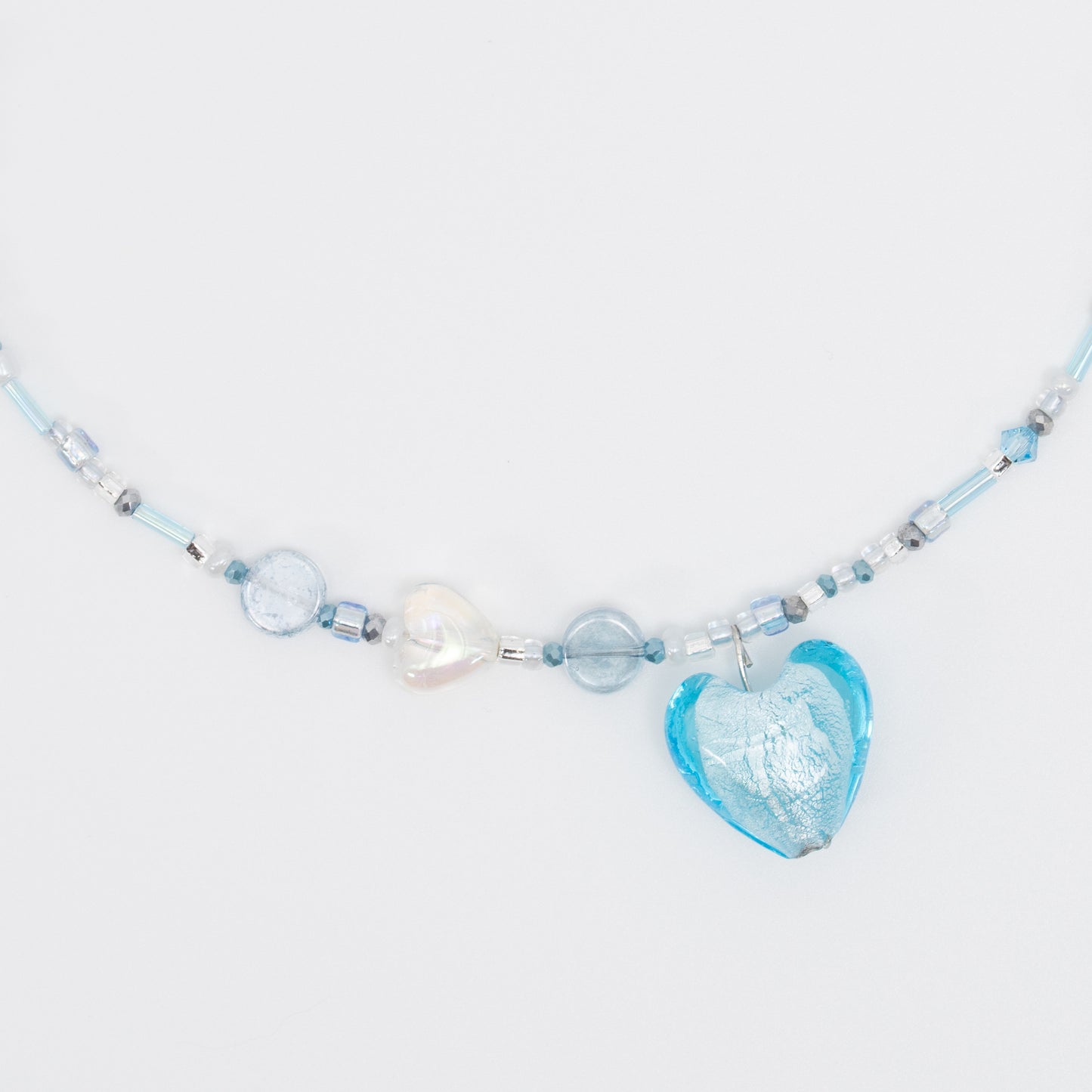 Heart ⋆˙⟡♡ Murano Aquamarine White Gold Foil Heart Necklace (Classic)