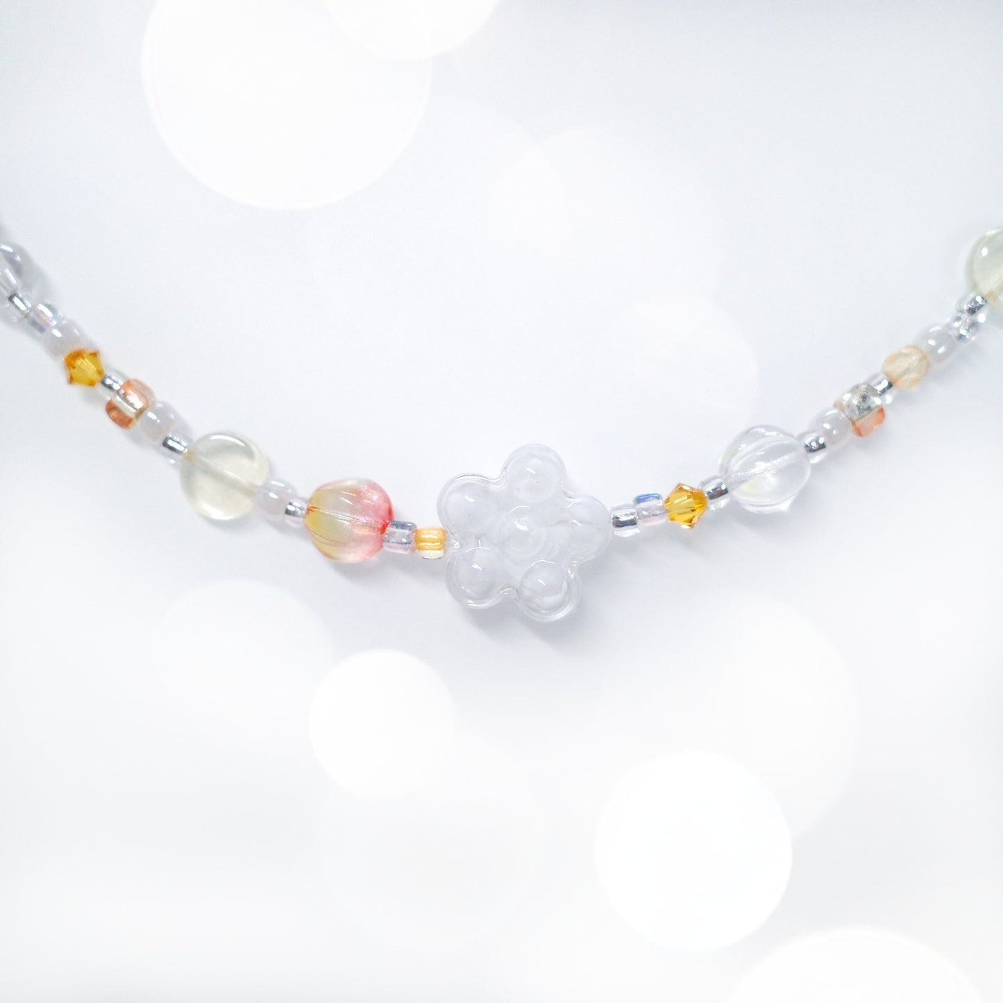 Two Way Necklace Bracelet 𐙚˚ ༘❀⋆ Murano Clear White Clouds Flower