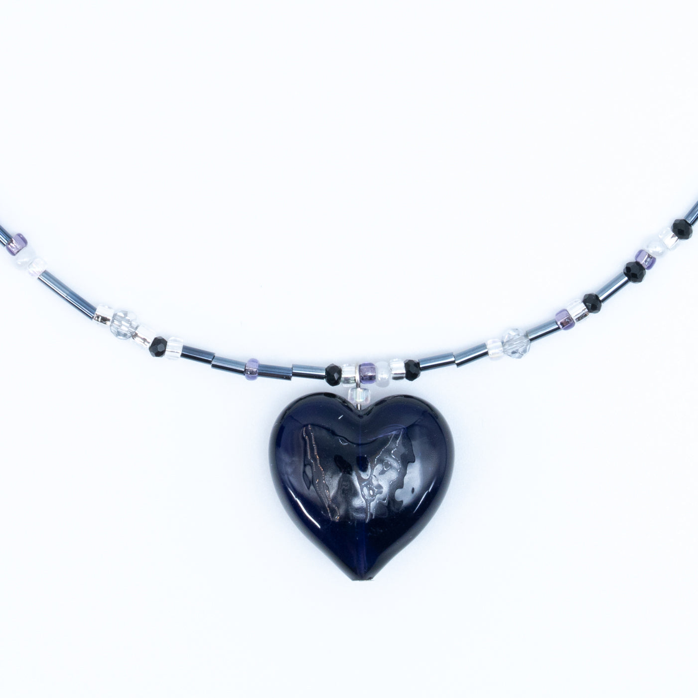 Heart ⋆˙⟡♡ Murano Dark Purple Heart Necklace