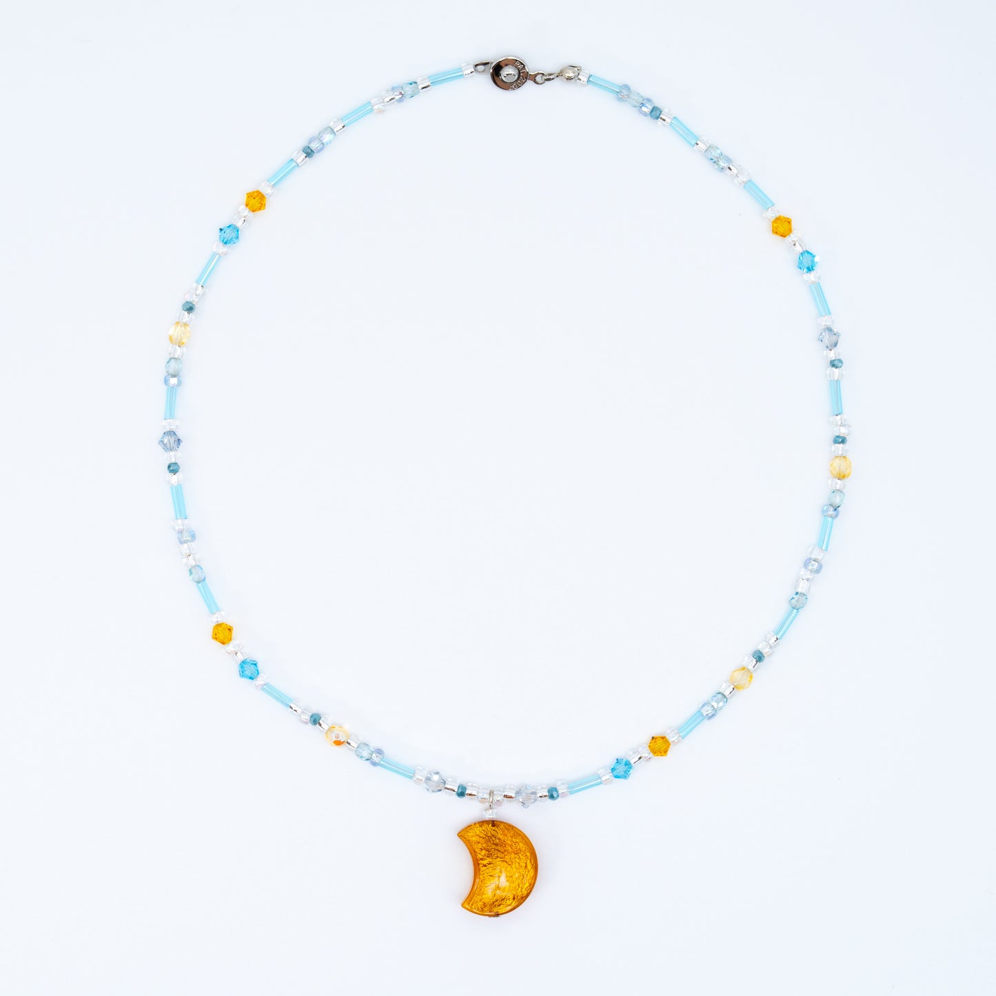 Moon ⋆⁺₊⋆ ☽ ⋆⁺₊⋆ Murano Light Topaz 24kt Gold Foil Moon Necklace