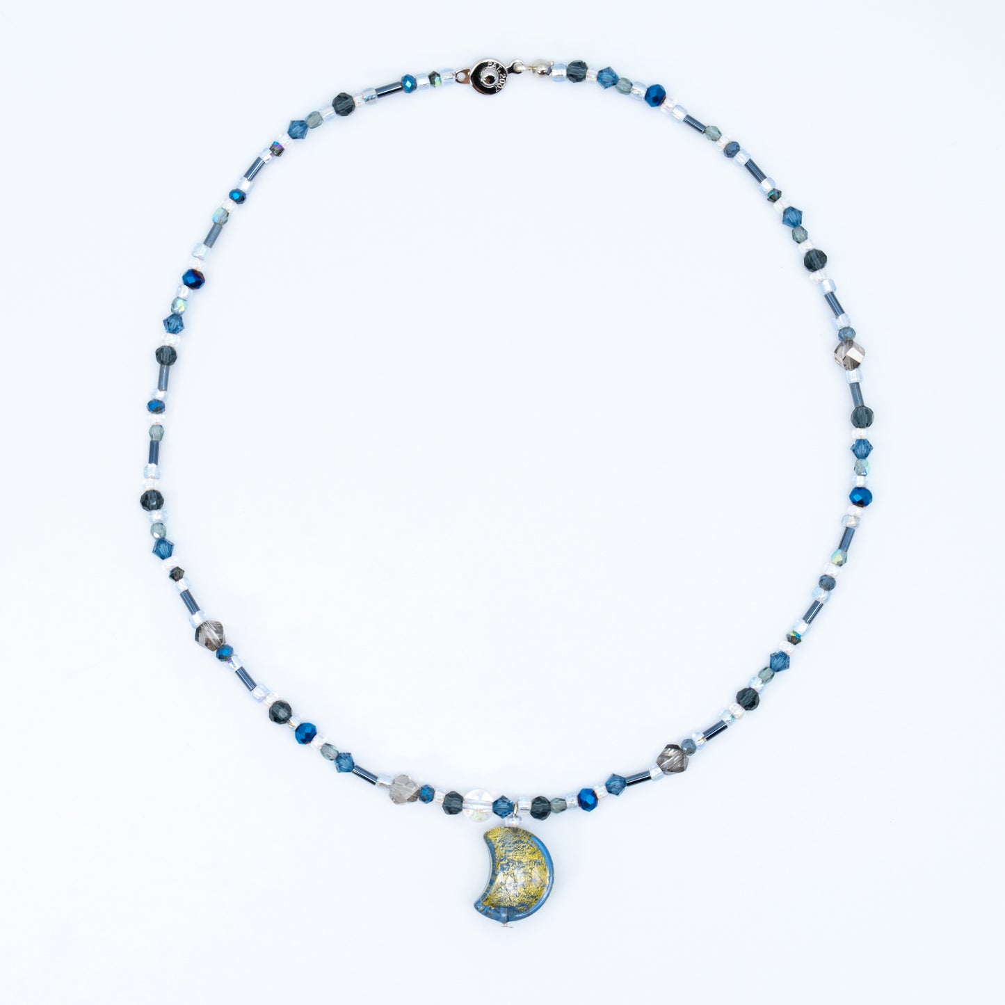 Moon ⋆⁺₊⋆ ☽ ⋆⁺₊⋆ Murano Blue 24kt Gold Foil Moon Necklace