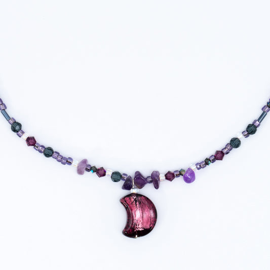Moon ⋆⁺₊⋆ ☽ ⋆⁺₊⋆ Murano Amethyst Silver Foil Moon Necklace