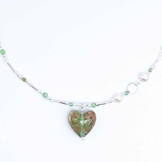 Heart ⋆˙⟡♡ Olive Green Heart Necklace