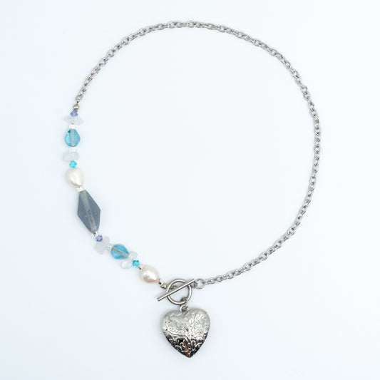 Metal Heart Necklace (Blue)