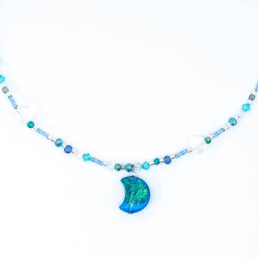 Moon ⋆⁺₊⋆ ☽ ⋆⁺₊⋆ Murano Aqua 24kt Gold Foil Moon Necklace