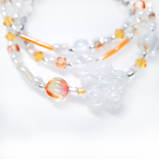 Two Way Necklace Bracelet 𐙚˚ ༘❀⋆ Murano Clear White Clouds Flower