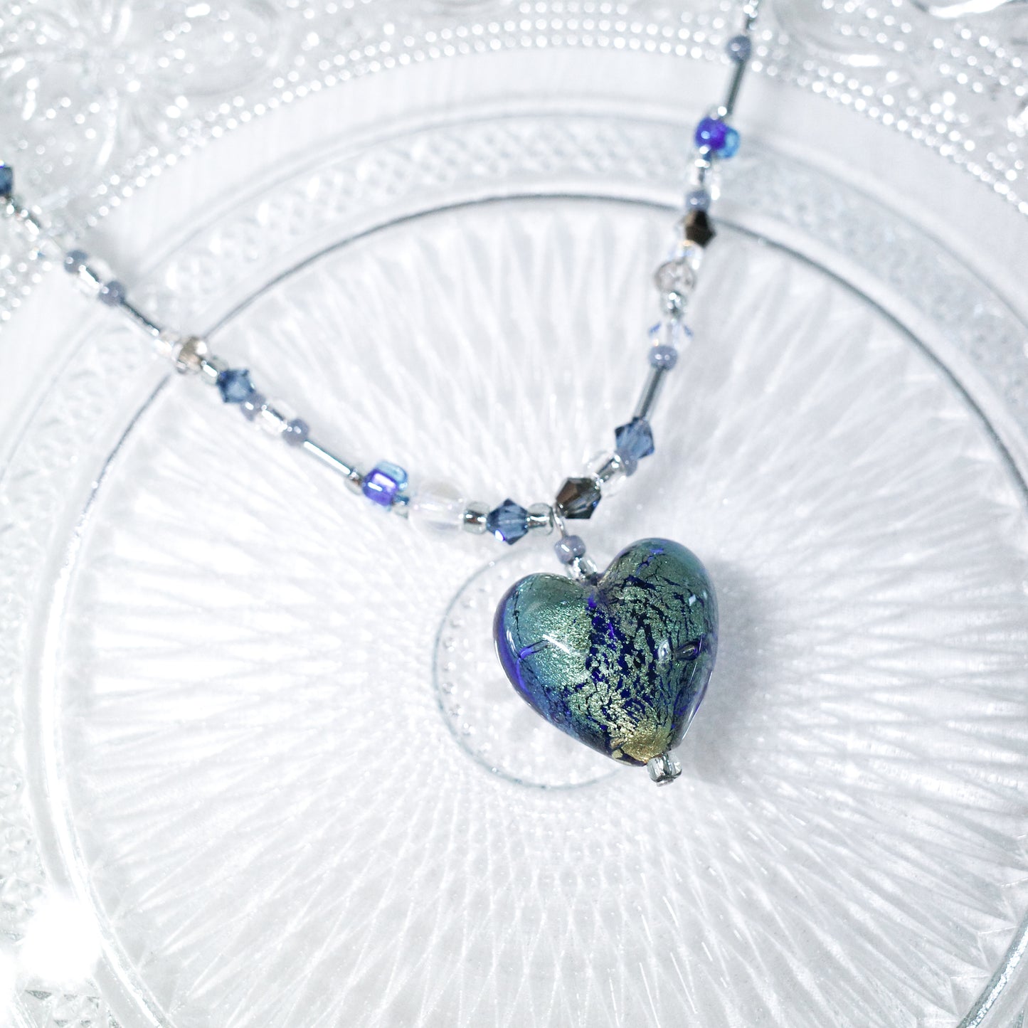 Heart ⋆˙⟡♡ Murano Blue Gold Foil Heart Necklace